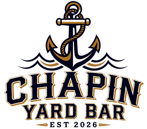 Chapin Yard Bar logo featuring a navy blue and gold nautical anchor with rope and waves, along with the text "Chapin Yard Bar, Est. 2026."